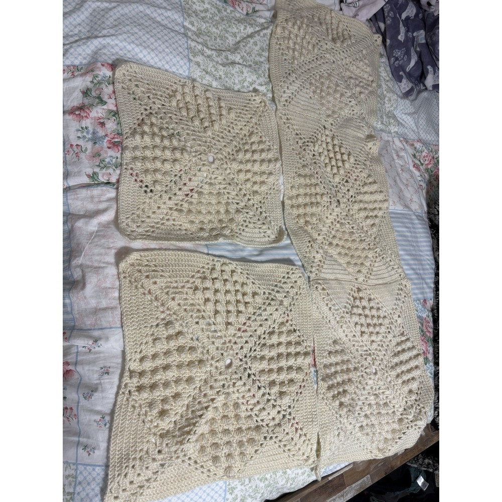 3 Pc Crocheted Cream Granny Square Cottage Core Granny 18"
